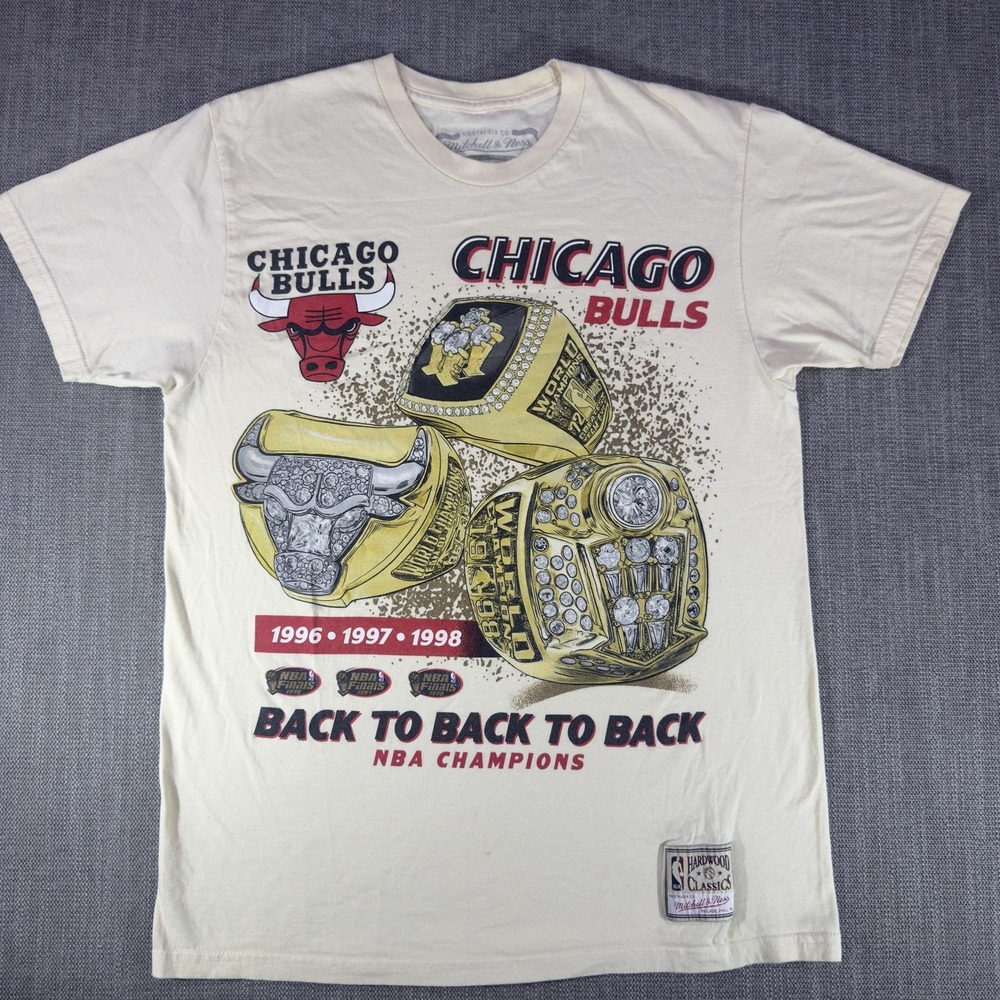 Chicago Bulls Shirt Mens M White NBA Basketball Mitchell & Ness Back To Back